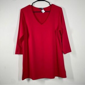 Judy P Women’s V-Neck Top Size Large Red 3/4 Sleeves Stretch Made In USA